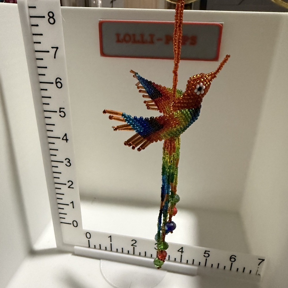 Hanging Ornament Beaded Hummingbird Handmade with Seed Beads 6" Colorful